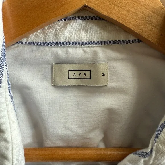 AYR The Deep End Button Down Shirt in white with blue stripes, M - Picture 3 of 6